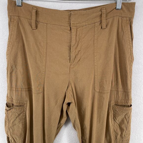 VINCE Pants Womens L Linen Blend Cargo Cropped Cuffed High Rise Utility Brown - Picture 3 of 14